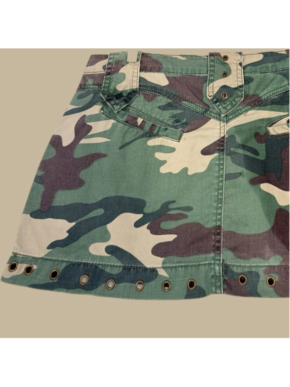 Y2K Camo Micro Mini Skirt Metal Hardware D-Ring Cyber Grunge Mall Goth XL - Picture 5 of 9